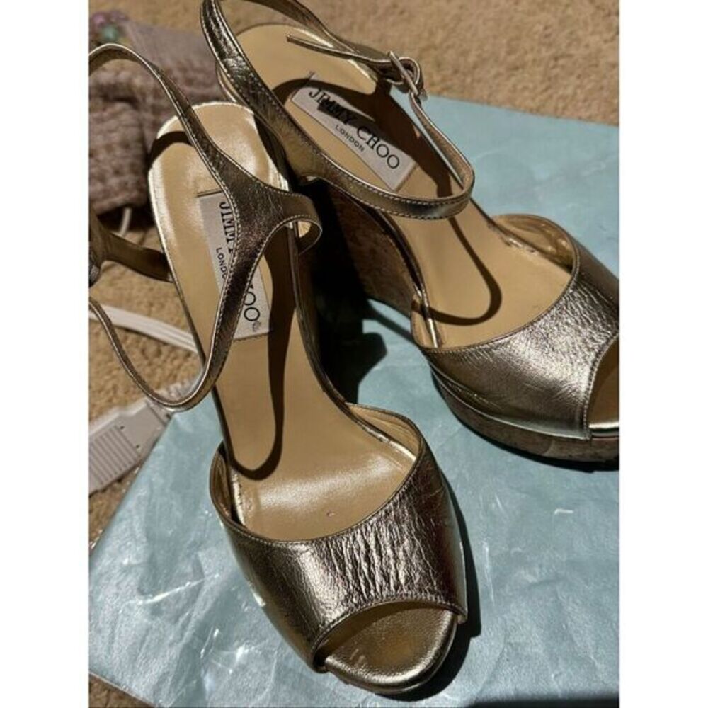 Jimmy Choo gold wedges